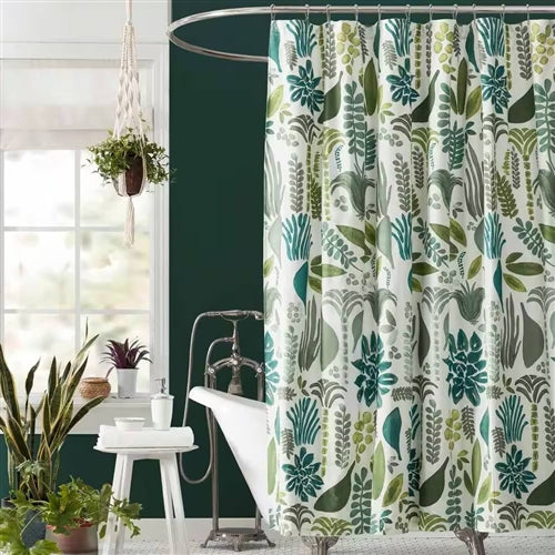 72 x 72 inch Cotton Poly Shower Curtain with Garden Leaves Herb Floral Pattern image 0