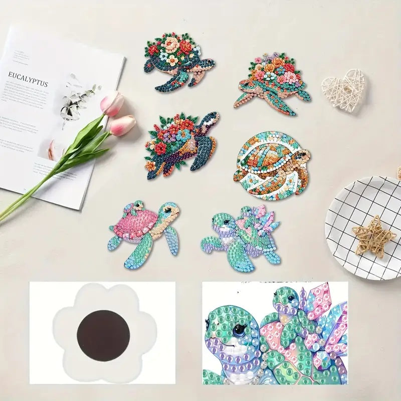 6pcs Turtles Diamond Jewel Art for Refrigerators Magnetic Completed image 3
