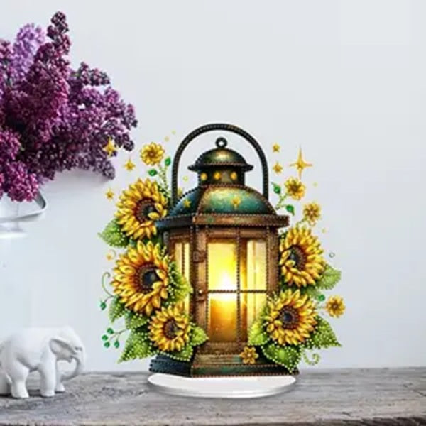 Acrylic Lantern with Sunflowers Design On Stand Diamond Jewel Art COMPLETED SEAL image 0