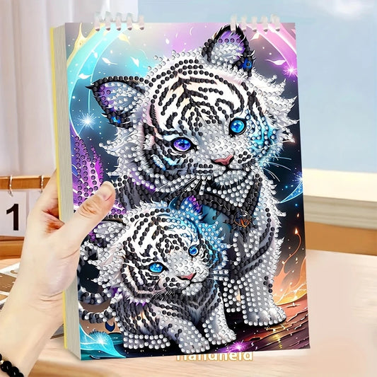 White Tiger Pattern Loose-Leaf Detachable Notebook Diamond Jewel Art COMPLETED image 0