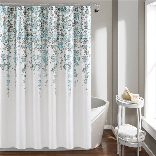 72-inch White Blue Grey Floral Flowers Shower Curtain image 0