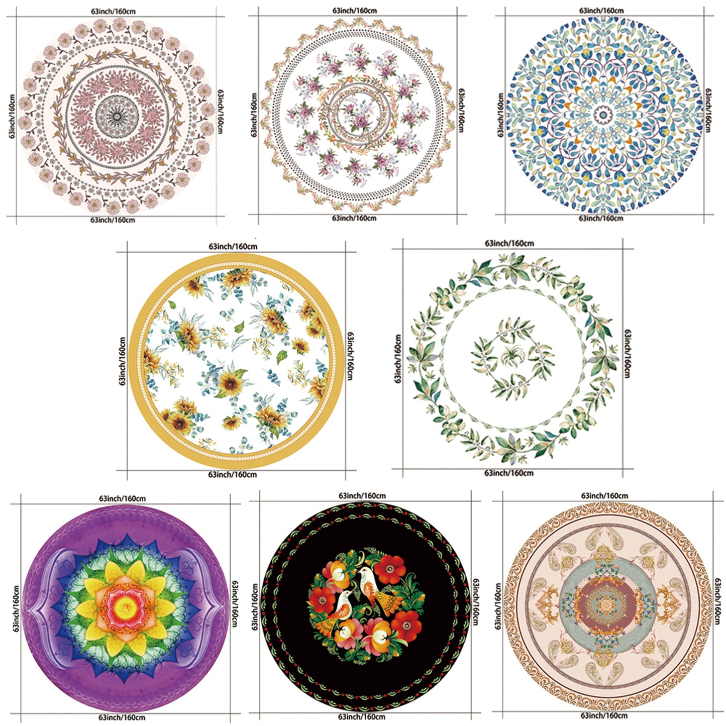 1PC Round Tablecloth with Floral Plant Waterproof Colored Dining Table Cover Mul image 2