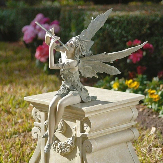 Playing The Flute Fairy Statue Angel Garden Sculpture Decoration Outdoor Garden  image 0