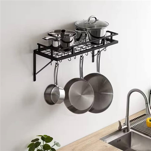 Matte Black Stainless Steel Wall Mounted Pot Rack with 10 Hanging Hooks image 0
