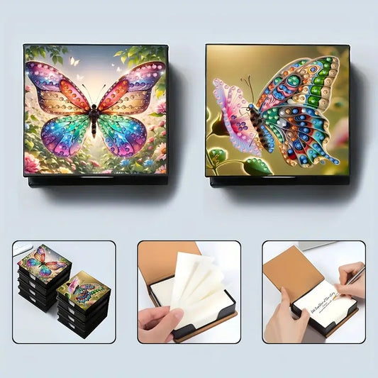 2pc Butterfly Design Inlay Sticky Notes, Note Holder Jewel Art COMPLETED SEALED