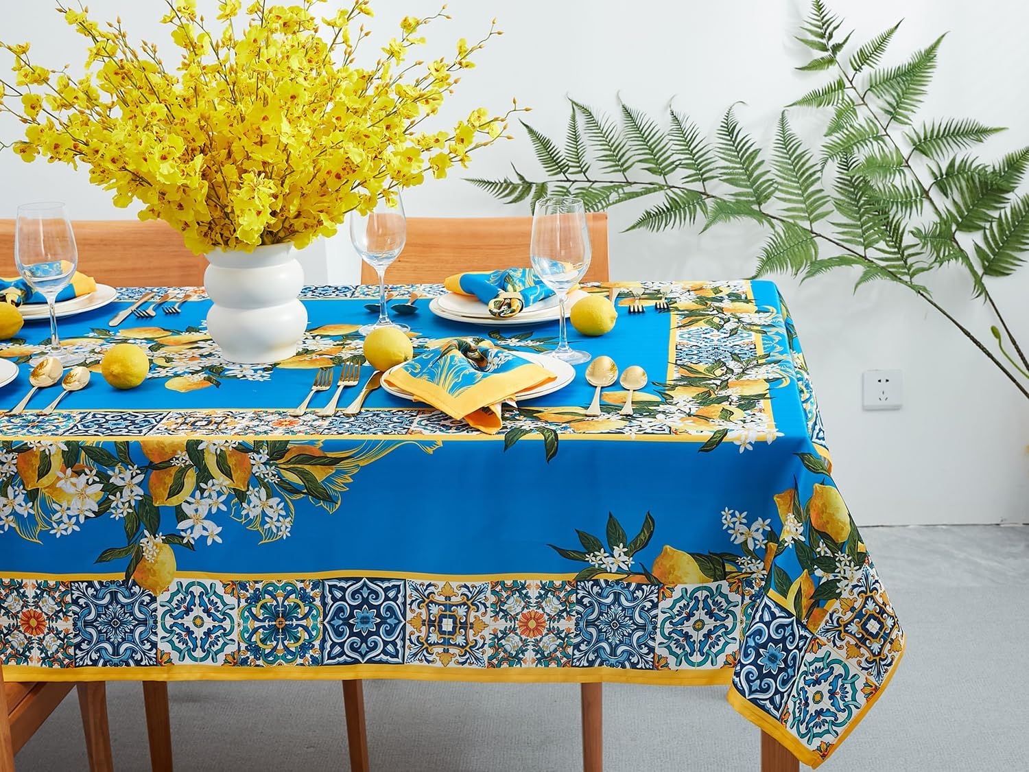 Provence Blue Lemon Waterproof Tablecloths Spring Summer Rectangle Table Covers  image 2