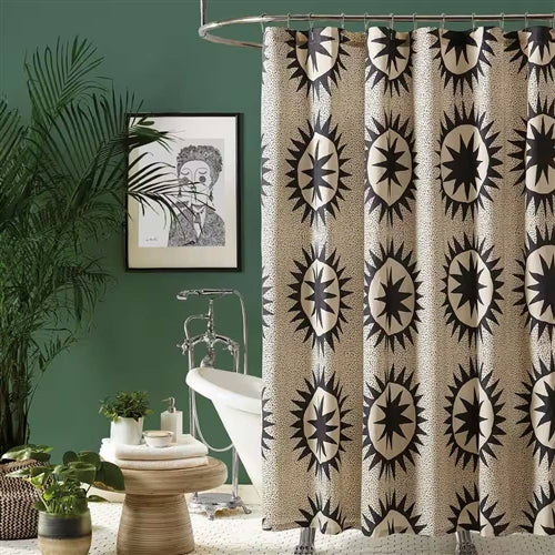 72 x 72 in. Cotton Poly Shower Curtain w Cream Brown Sun Star Medallion Pattern image 0