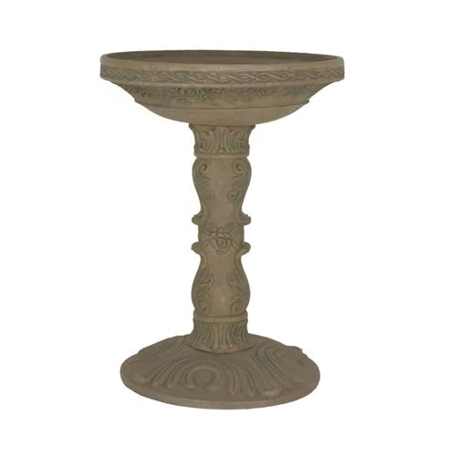 Outdoor Fiberglass Bird Bath in Aged Granite Stone Finish image 0