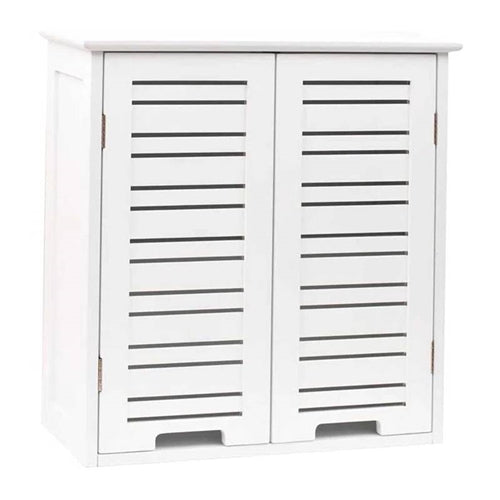 Wall-Mount Bathroom Storage Cabinet with Louver Doors in White Wood Finish image 0