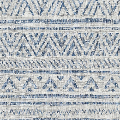 Blue Grey Chevron Coastal Boho Style Indoor Outdoor Area Rug image 2