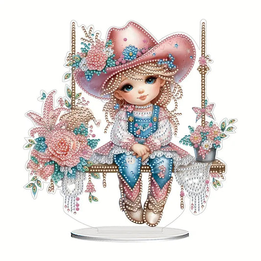 Cute Standing Girl Cowgirl Diamond Jewel Art , Home & Bedroom Decor COMPLETED image 0