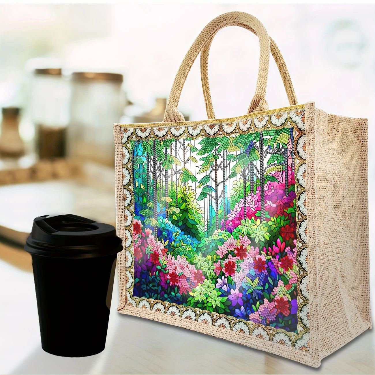 Forest Garden Design Shopping Bag Handbag Diamond Jewel Art Painting COMPLETED image 4