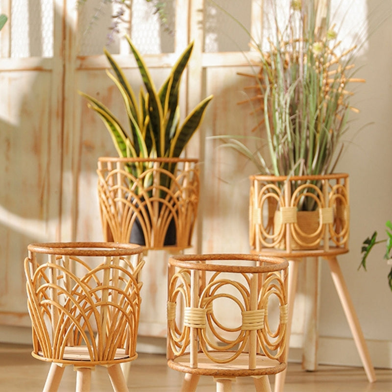 Rattan Plant Stand Woven Plant Stand Wooden Wicker Planter with Wooden Legs Ratt image 0