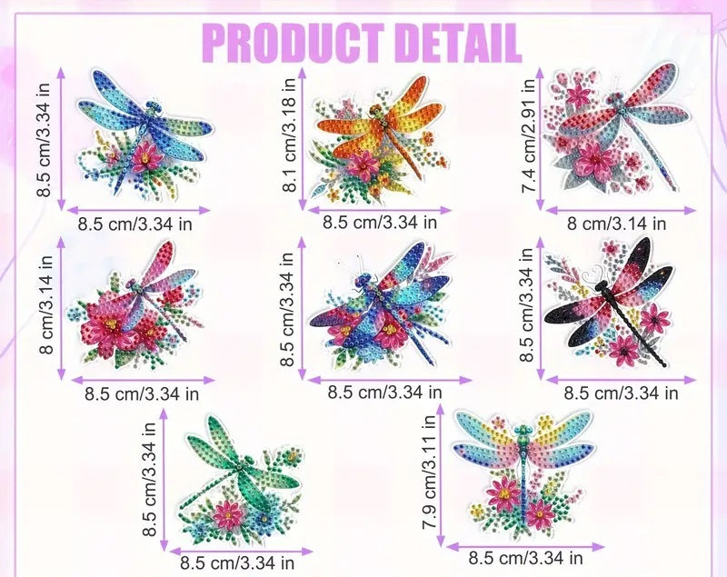 8pcs Dragonfly Diamond Jewel Art for Refrigerators Magnetic Completed image 8