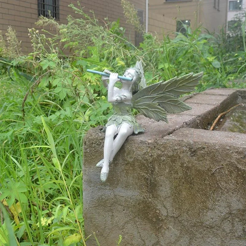 Playing The Flute Fairy Statue Angel Garden Sculpture Decoration Outdoor Garden  image 1