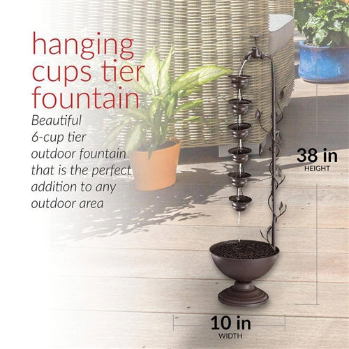 Outdoor Indoor 6-Tier Hanging Cups Water Fountain in Bronze Finish image 4