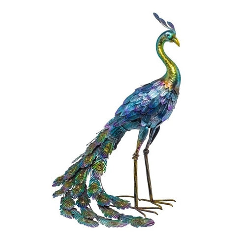 Outdoor Garden Metal Blue/Green Peacock Statue image 0