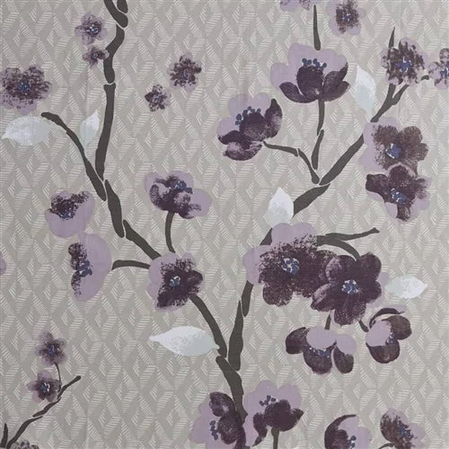 72 x 72 in Cotton Shower Curtain with Purple Grey Beige Floral Blossom Pattern image 2