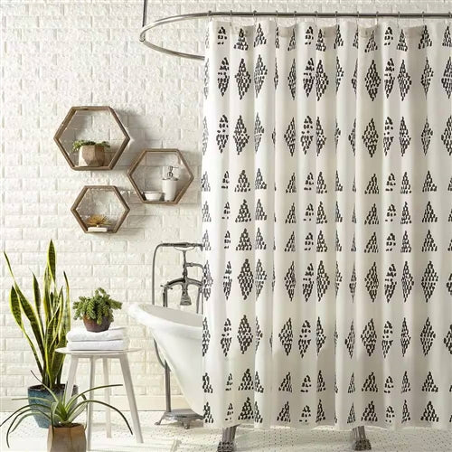 72 x 72 in. Cotton Polly Shower Curtain with Black White Rhombus Dots Pattern image 0