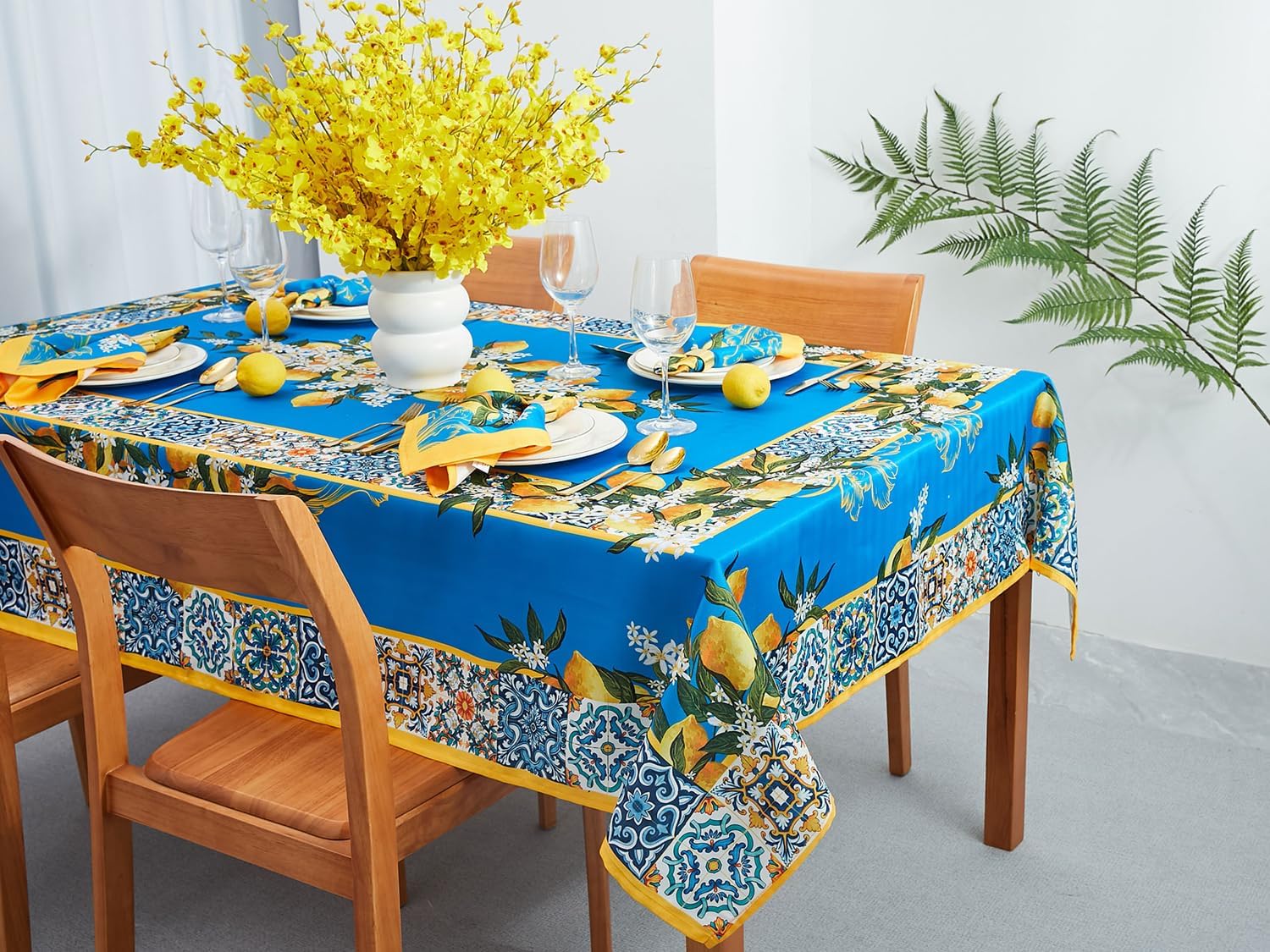 Provence Blue Lemon Waterproof Tablecloths Spring Summer Rectangle Table Covers  image 1