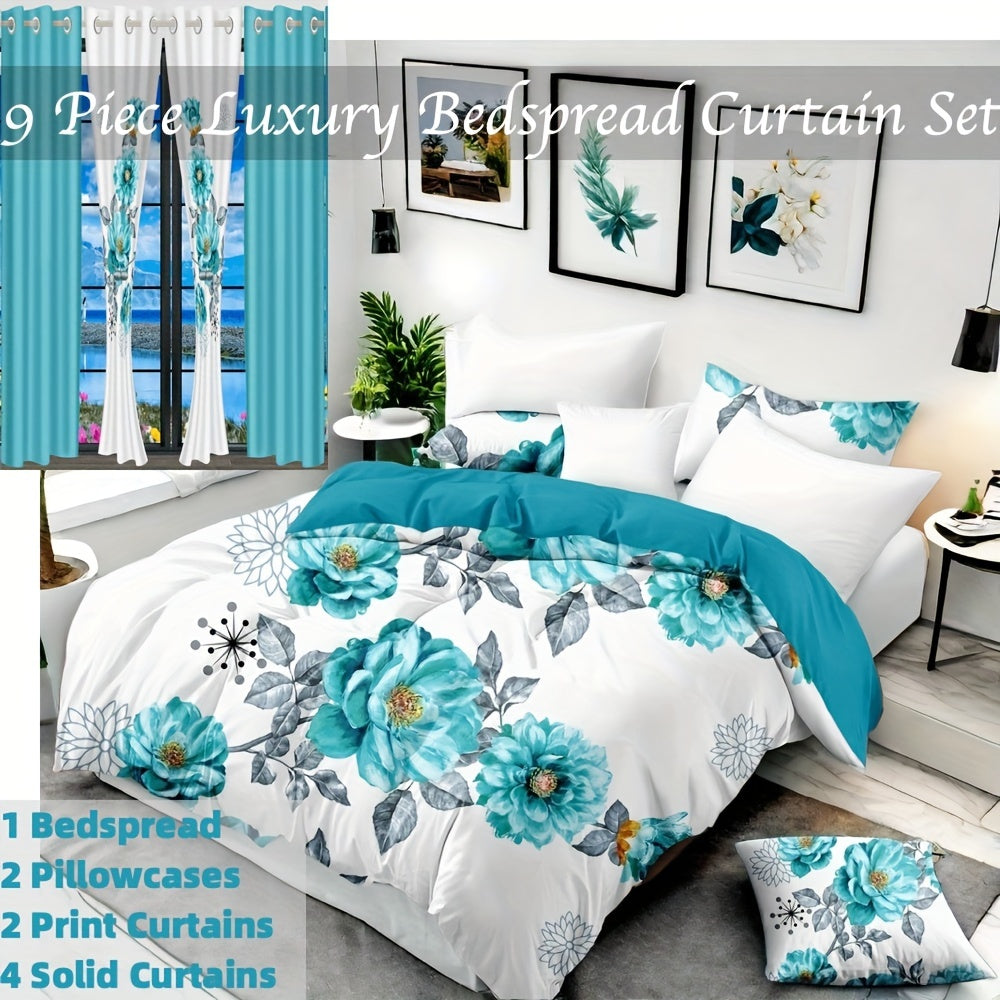 9pcs In A Bag Thick Touch Bed Cover Curtain Set, Upgraded Luxury Bedspread Set,  image 7