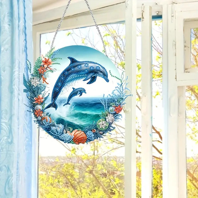 Dolphins Hanging Acrylic Diamond Jewel Art Double-Sided Decor COMPLETED SEALED image 1