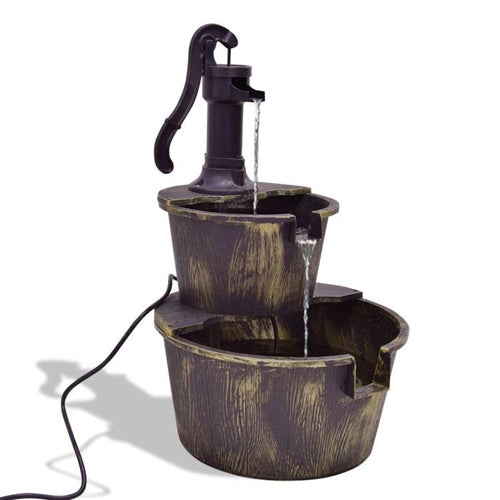 Outdoor 2-Tier Rustic Barrel Water Fountain with Submersible Pump image 2