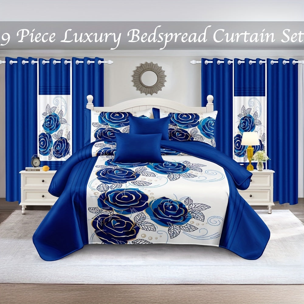 9pcs In A Bag Thick Touch Bed Cover Curtain Set, Upgraded Luxury Bedspread Set,  image 1