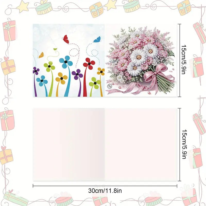 4 Vibrant Note Floral Greeting Cards Jewel Art COMPLETE U CHOOSE image 2