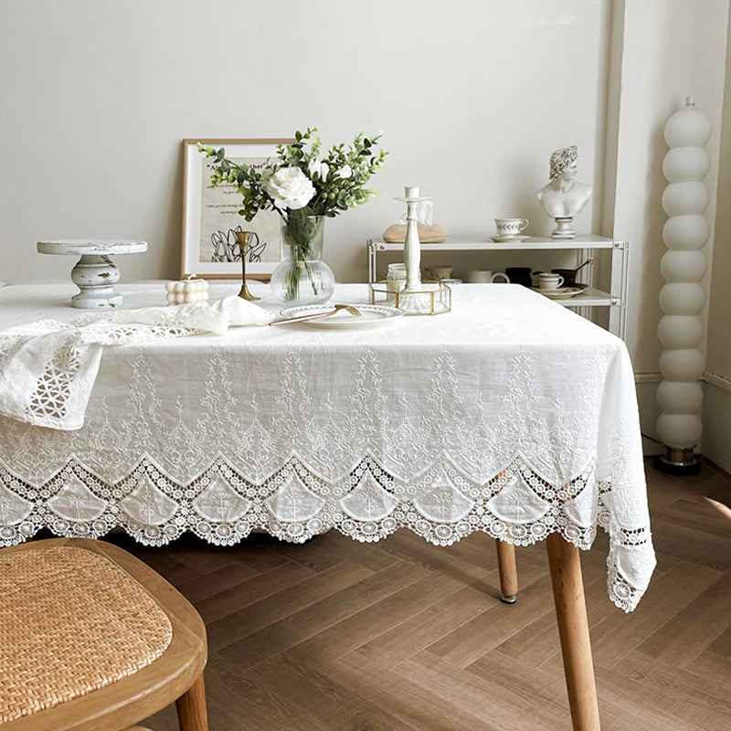 Classic Cotton Lace Tablecloth Dust-Proof Table Cover for Buffet Table Holiday D image 3