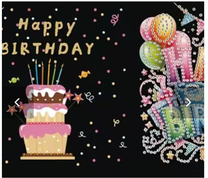 6 Unique Happy Birthday Cake Greeting Card Diamond Jewel Art COMPLETED image 1