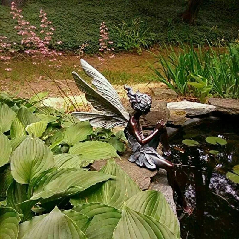 Playing The Flute Fairy Statue Angel Garden Sculpture Decoration Outdoor Garden  image 3
