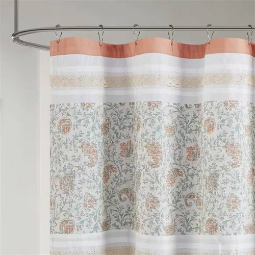 72 x 72-inch Cotton Shower Curtain with Coral Orange Blue White Paisley Pattern image 1