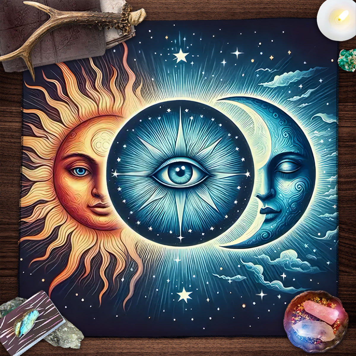 Blue Sun and Moon Tarot Card Tablecloth Table Cloth For Home Decor Card Pad image 3
