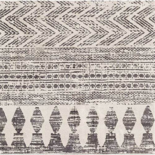 Grey Ivory Chevron Stripe Geometric Boho Style Area Rug image 3