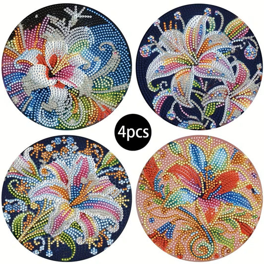 4pcs Lily Flower Pattern Heat-insulated Table Mats COMPLETED, SEALED