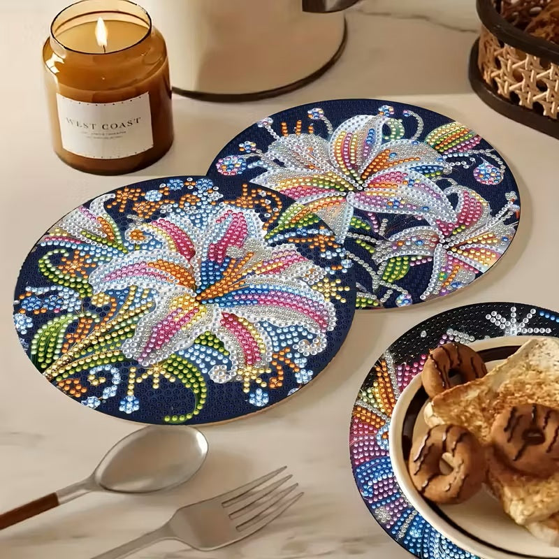 4pcs Lily Flower Pattern Heat-insulated Table Mats COMPLETED, SEALED