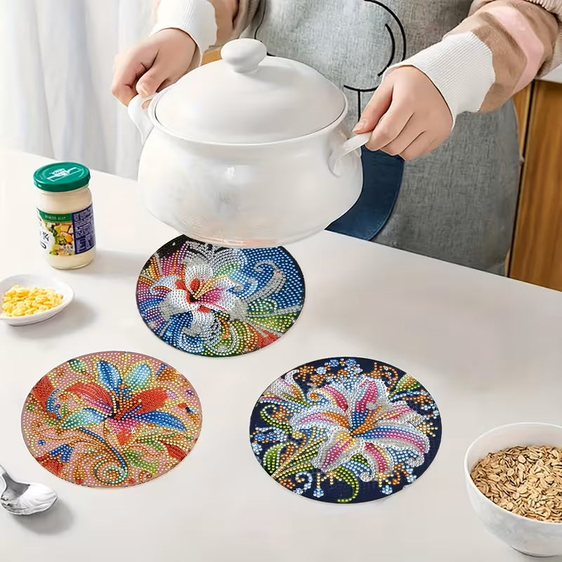 4pcs Lily Flower Pattern Heat-insulated Table Mats COMPLETED, SEALED