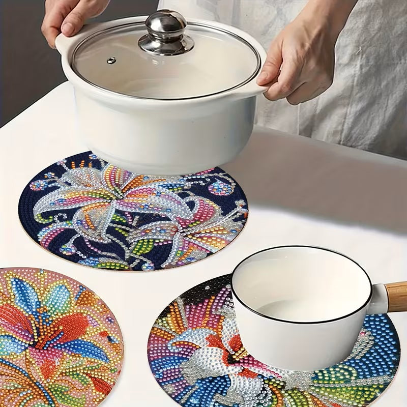 4pcs Lily Flower Pattern Heat-insulated Table Mats COMPLETED, SEALED
