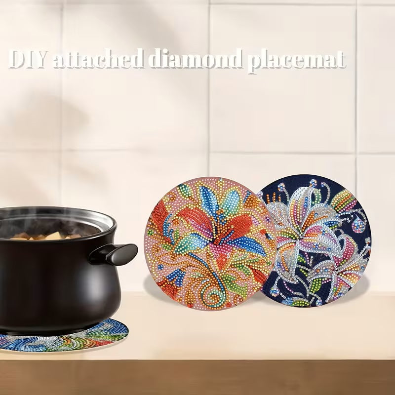 4pcs Lily Flower Pattern Heat-insulated Table Mats COMPLETED, SEALED
