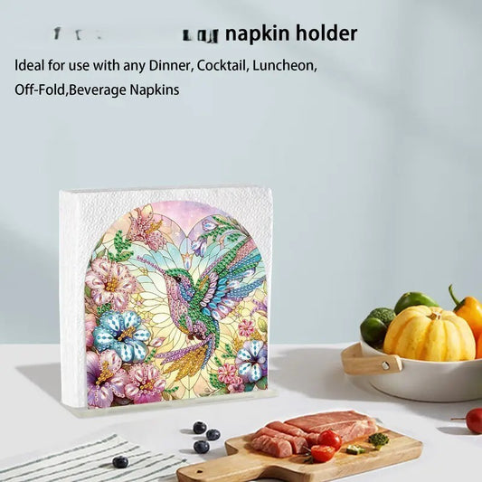 Napkin Holder Floral, Hummingbird Diamond Jewel Art COMPLETED | Ez Sweet Bargains