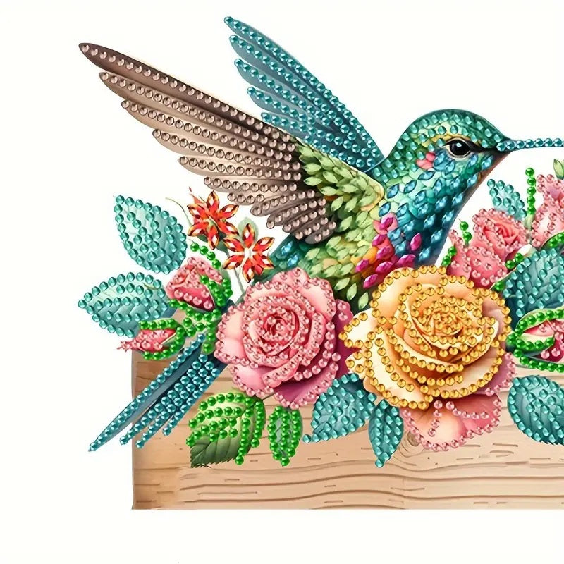 Vibrant Hummingbird Design Key Holder, Wood Round Diamonds, Colorful Wall Art image 3