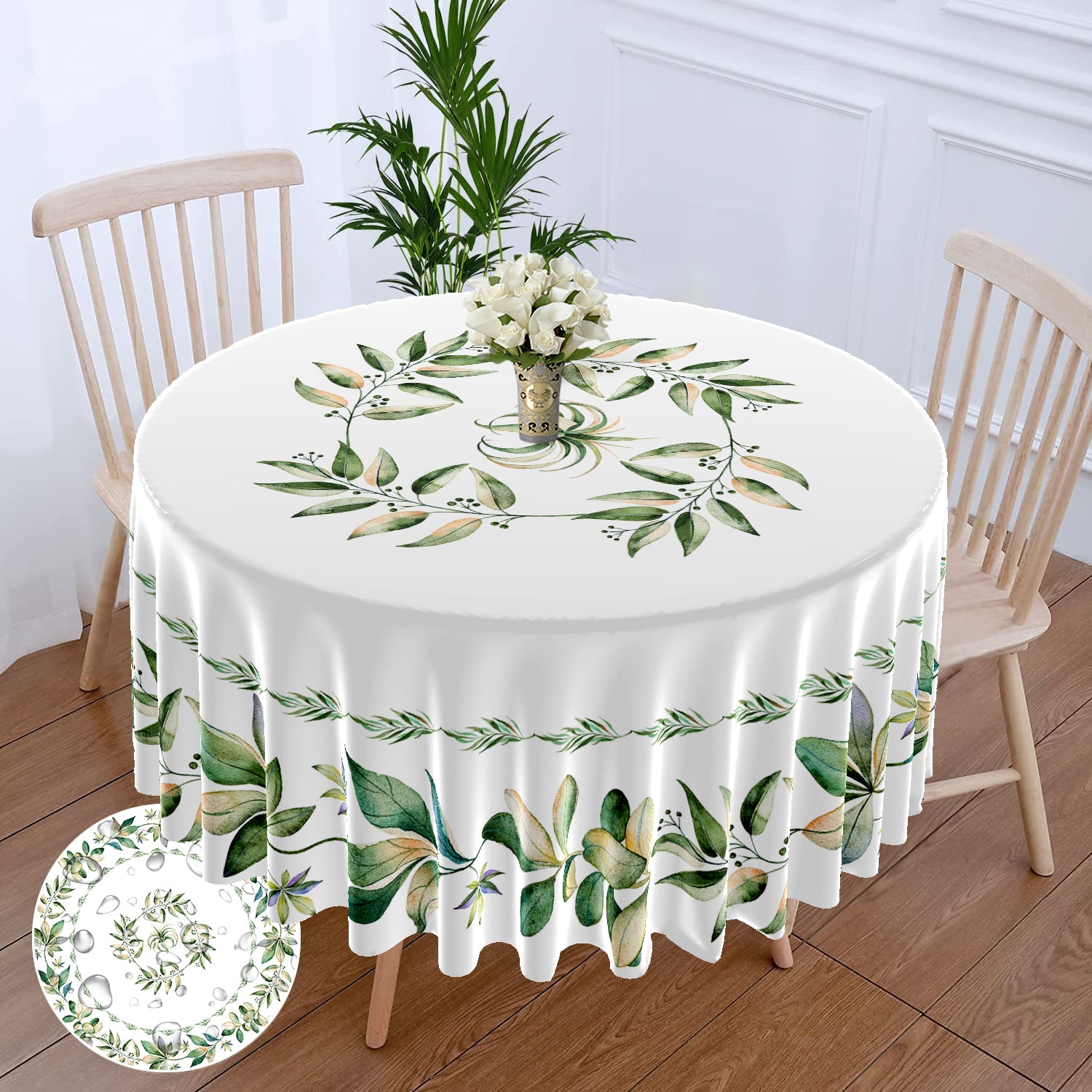 1PC Round Tablecloth with Floral Plant Waterproof Colored Dining Table Cover Mul image 5