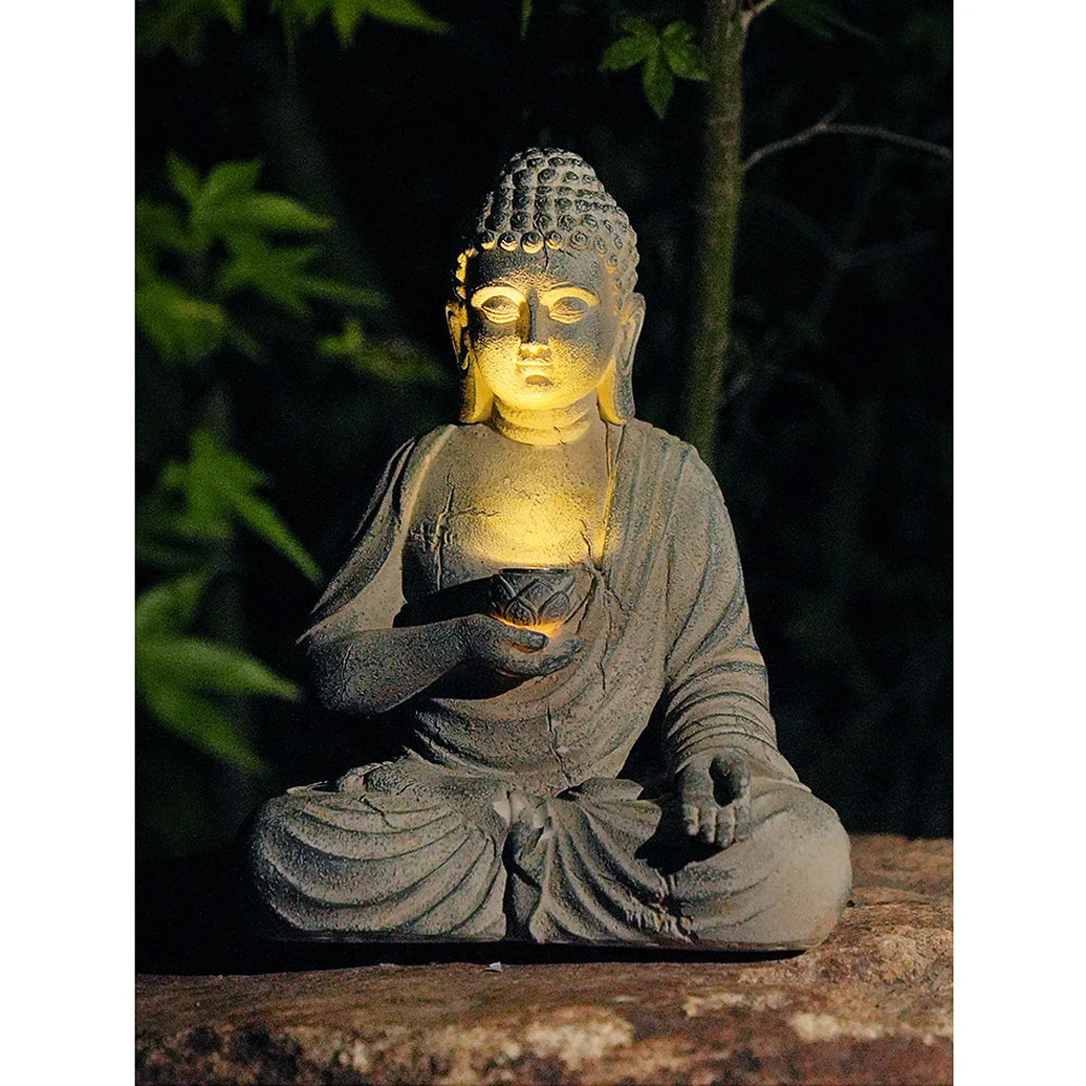 Resin Solar Buddha Statue Sculpture Garden Decor Light Zen Asian Japanese Garden image 0