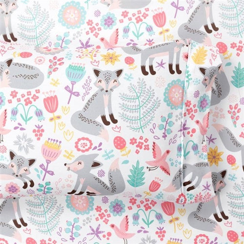 Twin size Pink Grey White Teal Floral Fox Birds Soft Polyester 4 Piece Sheet Set image 1
