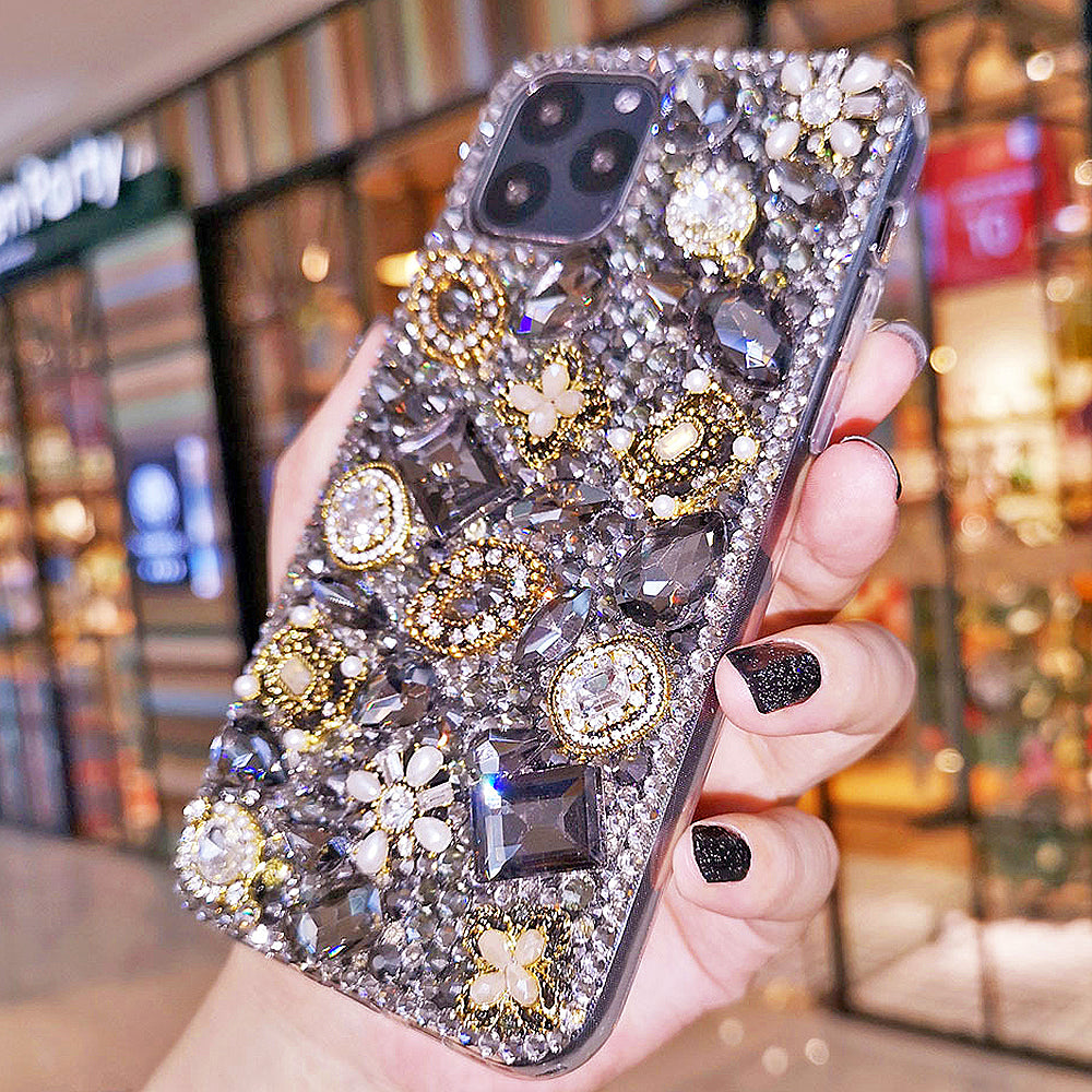 Retro Gem Pearl Flower Bling Rhinestone Customized Phone Case Diamond Cover for  image 4