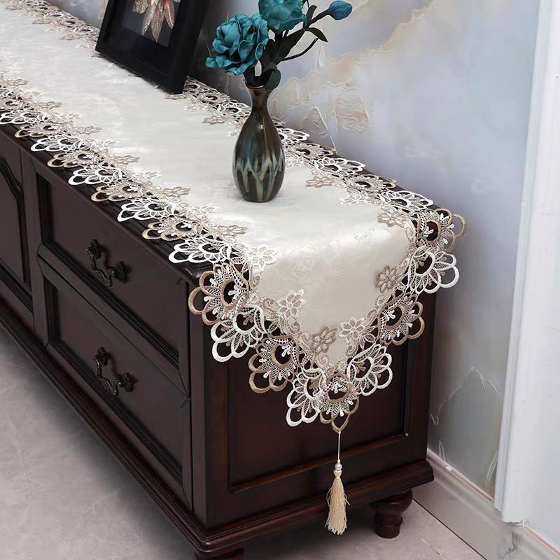Oval Lace Dust Cover Table Runner Embroidered TV Cabinet Tablecloth Lace Pendant image 8
