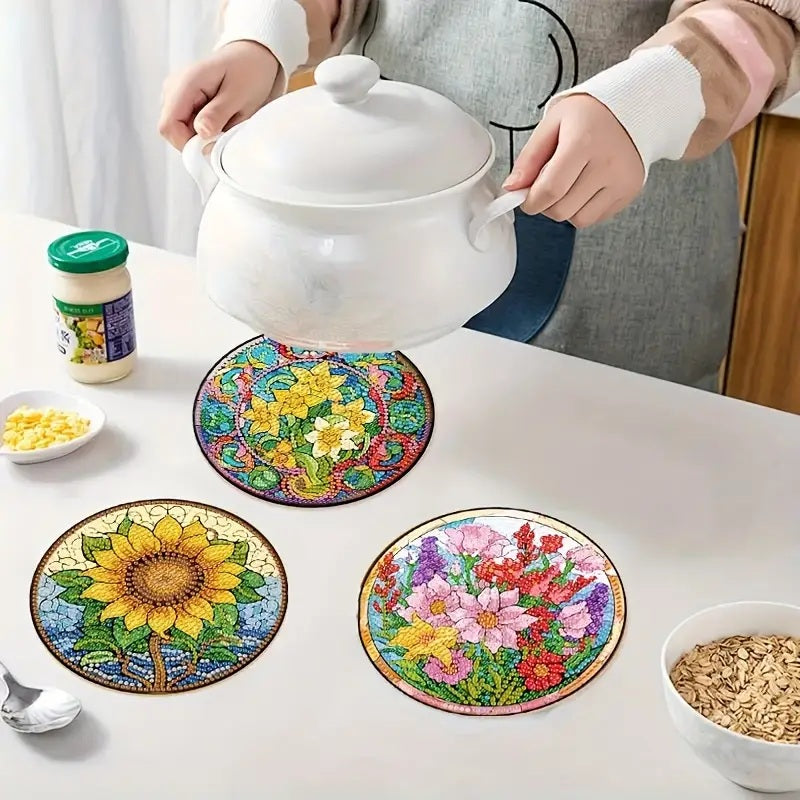 4pcs Sunflower Floral Pattern Heat-insulated Table Mats COMPLETED, SEALED image 2