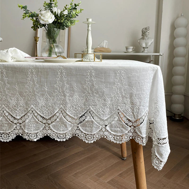 Classic Cotton Lace Tablecloth Dust-Proof Table Cover for Buffet Table Holiday D image 6