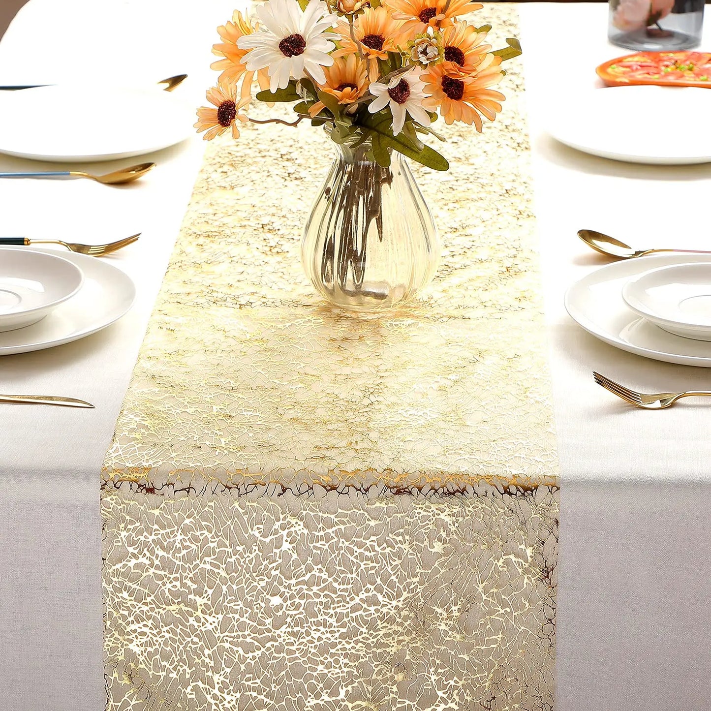 30x500cm Gold Table Runner Metallic Glitter Table Cloths Runner Metallic Roll Re image 0